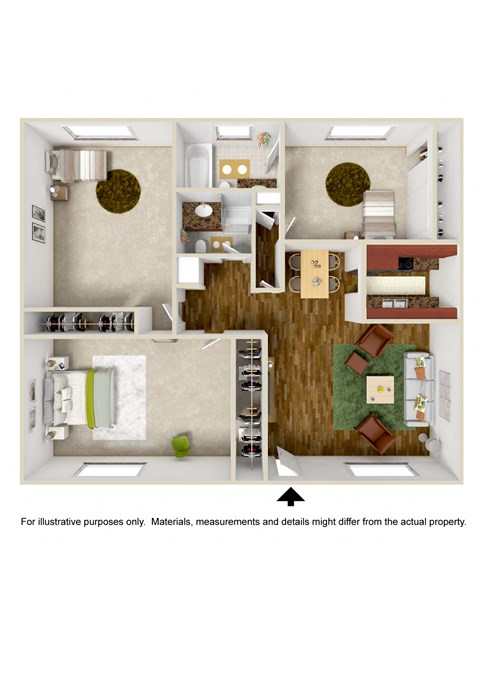 Floor plan for 3 beds, 2 baths, 1300 sqft